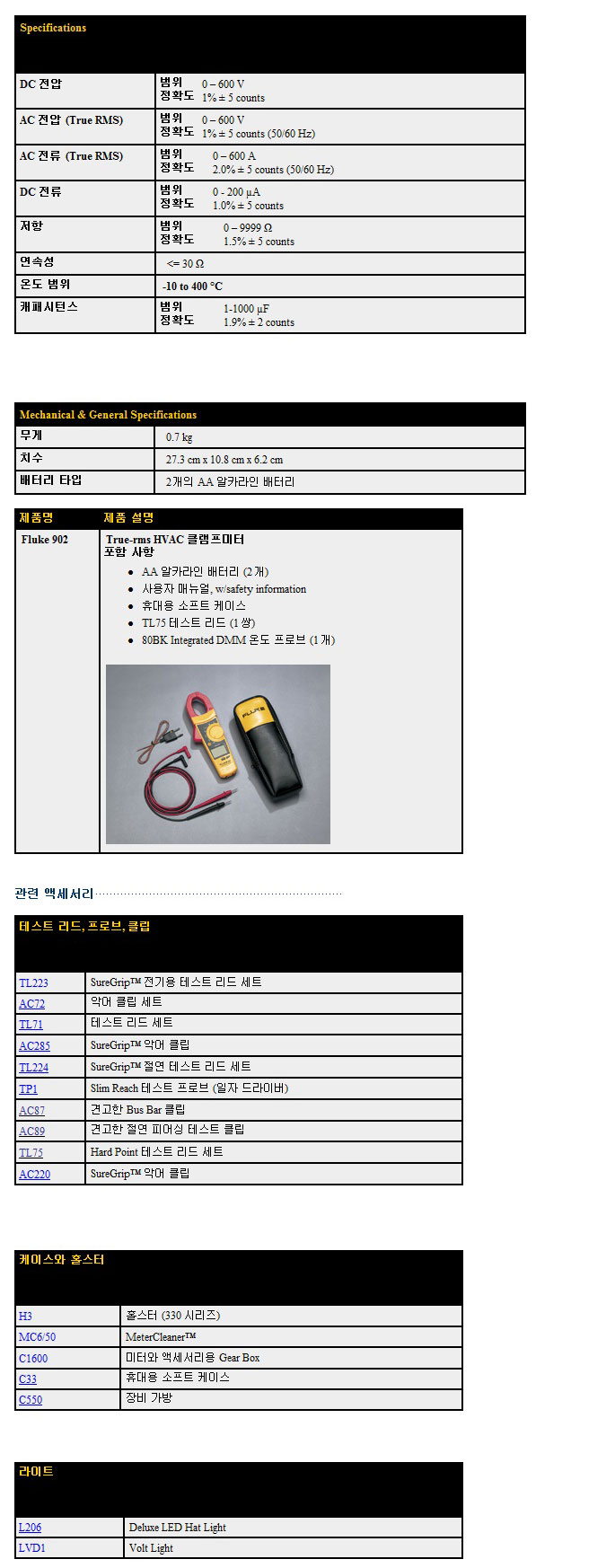 Fluke-902  AC600A True-RMS HVAC 클램프 미터 제품설명